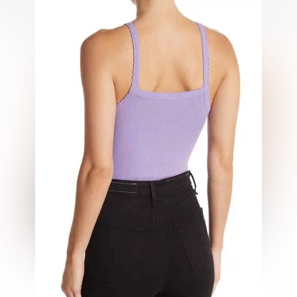 BP NORDSTROM NWT Purple Picot Trim Micro Ribbed Thong Bodysuit Plus Size 1X - Picture 3 of 10